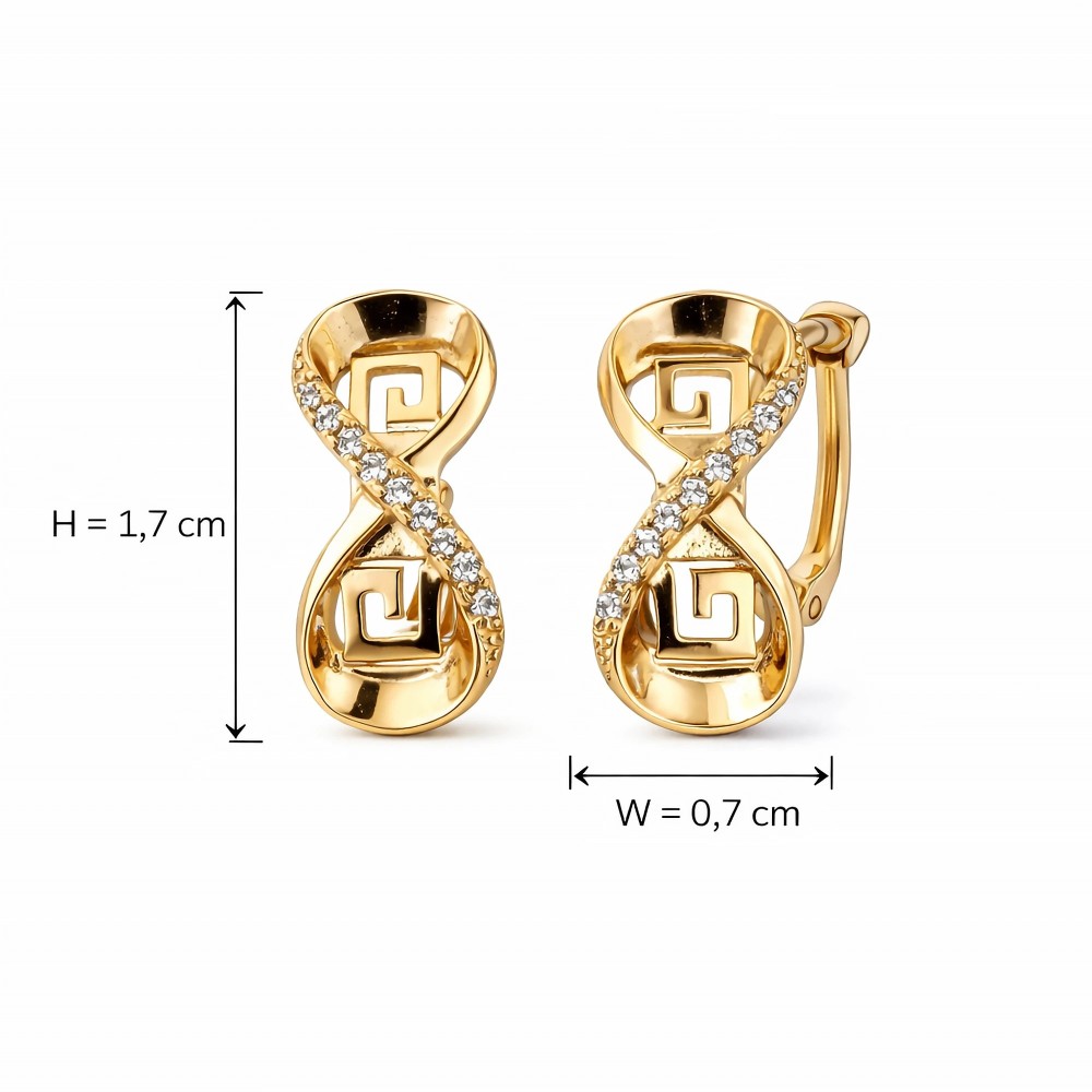 Kolczyki nieskończoność w kolorze złotym z cyrkoniami – wymiary 1,7 cm x 0,7 cm