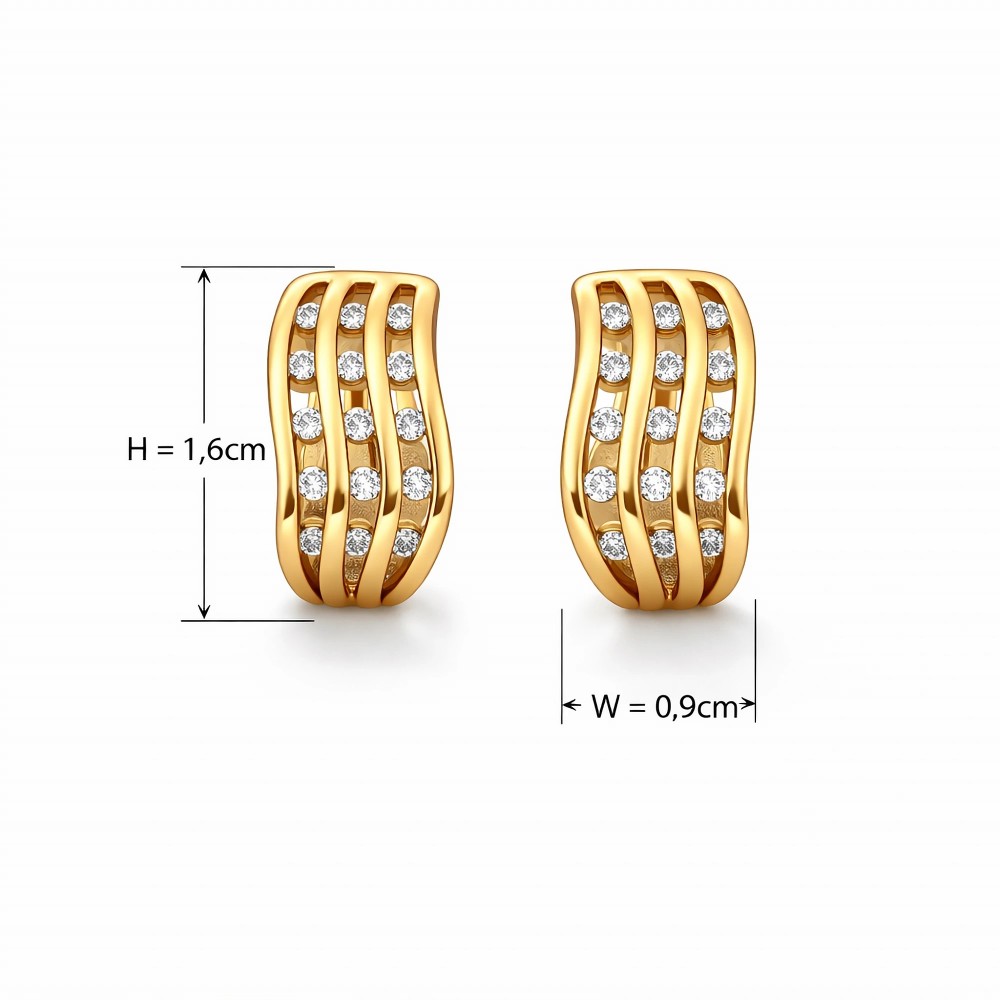 Kolczyki typu lira ze stali chirurgicznej w kolorze złotym z cyrkoniami – wymiary 1,6 cm x 0,9 cm