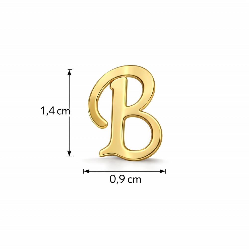 Wymiary kolczyków literka B: 1,4 cm wysokości i 0,9 cm szerokości.