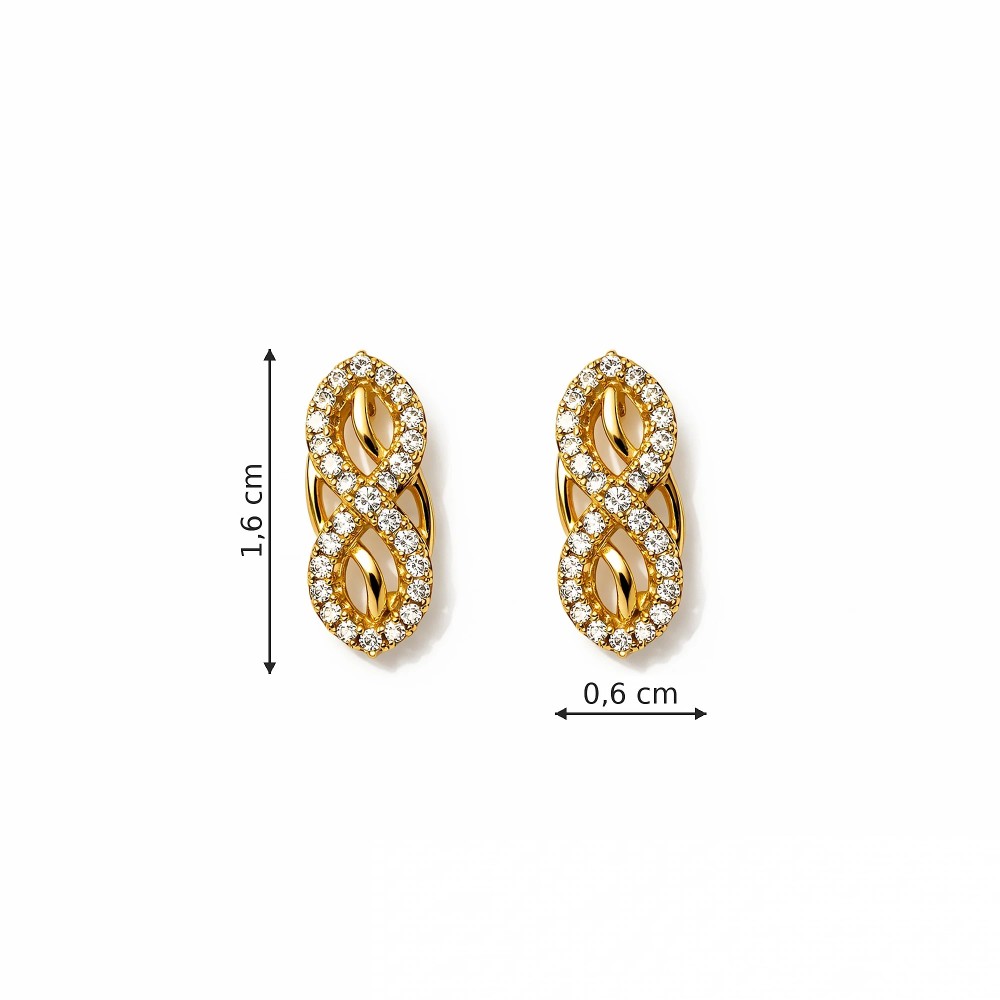 Wymiary kolczyków nieskończoność pozłacanych z cyrkoniami 1,6 cm x 0,6 cm