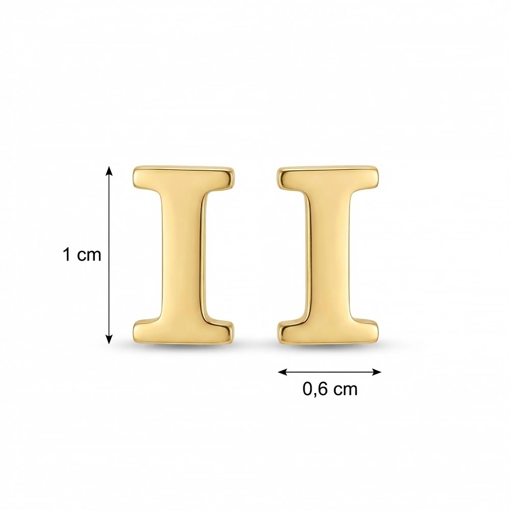 Wymiary kolczyków litera I: wysokość 1 cm, szerokość 0,7 cm.