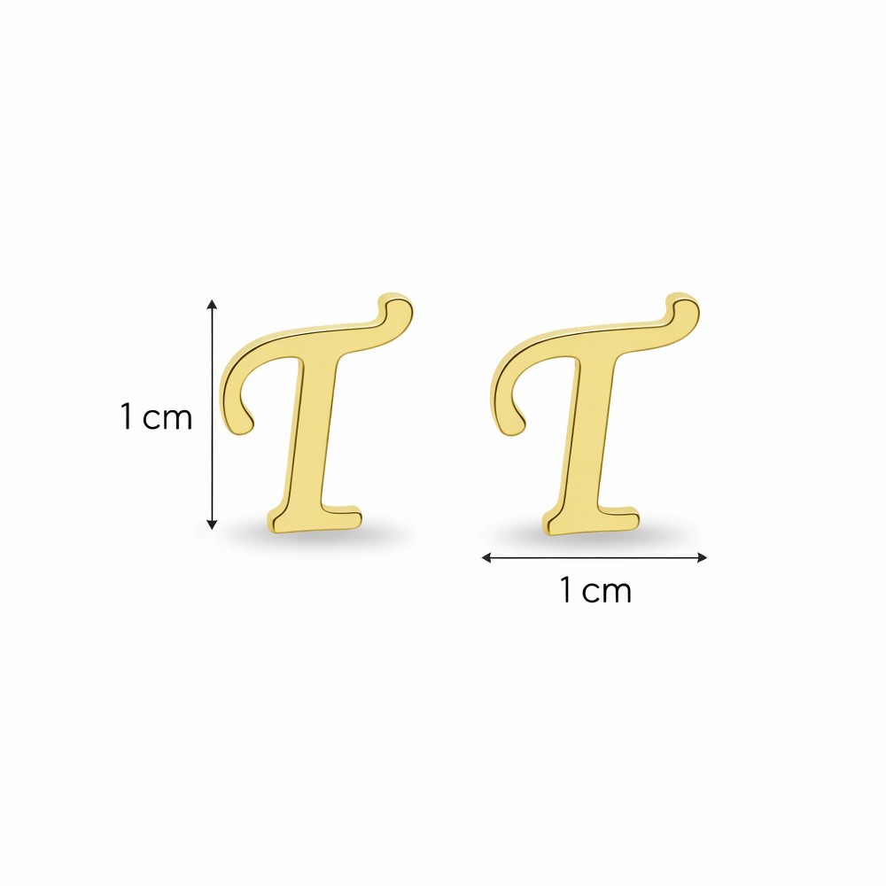Kolczyki literka T – wymiary 1 cm wysokość i 1 cm szerokość