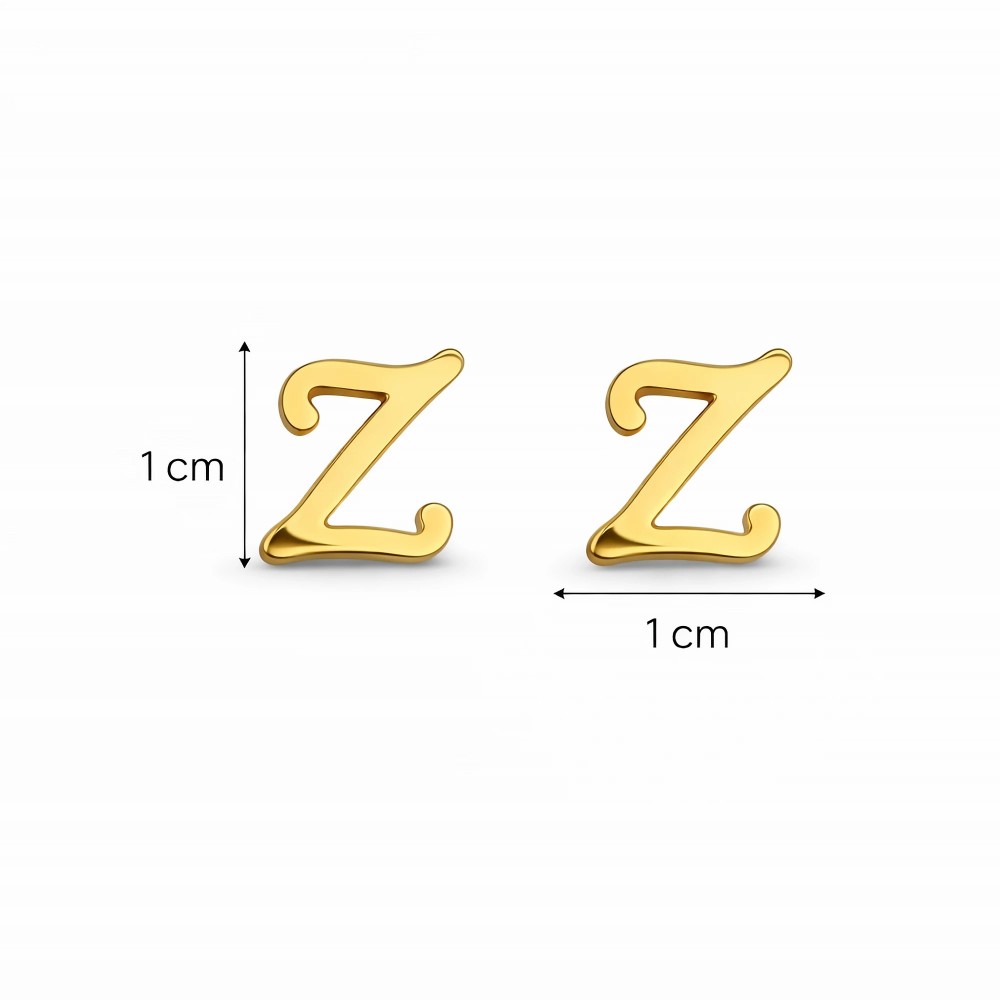 Kolczyki literka Z – wymiary 1 cm wysokość i 1 cm szerokość