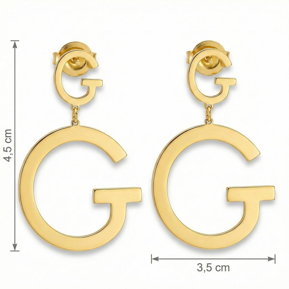 Kolczyki stal chirurgiczna literka G – wymiary 4,5 cm wysokość i 3,5 cm szerokość