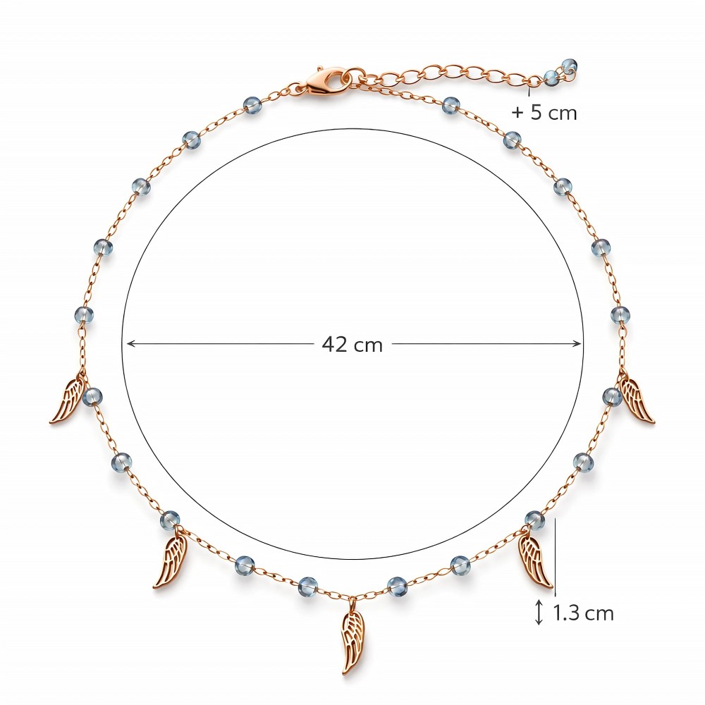 Naszyjnik celebrytka skrzydełka rose gold na płasko w okręgu, długość 42 cm i przedłużka 5 cm