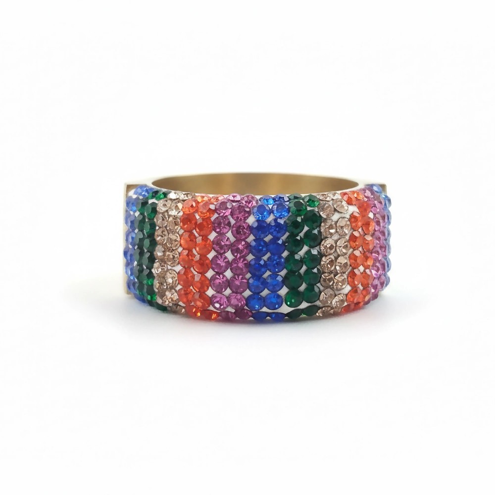 Pozłacana obrączka ze stali chirurgicznej 316L – tęczowe cyrkonie pavé 0,9 cm, packshot front