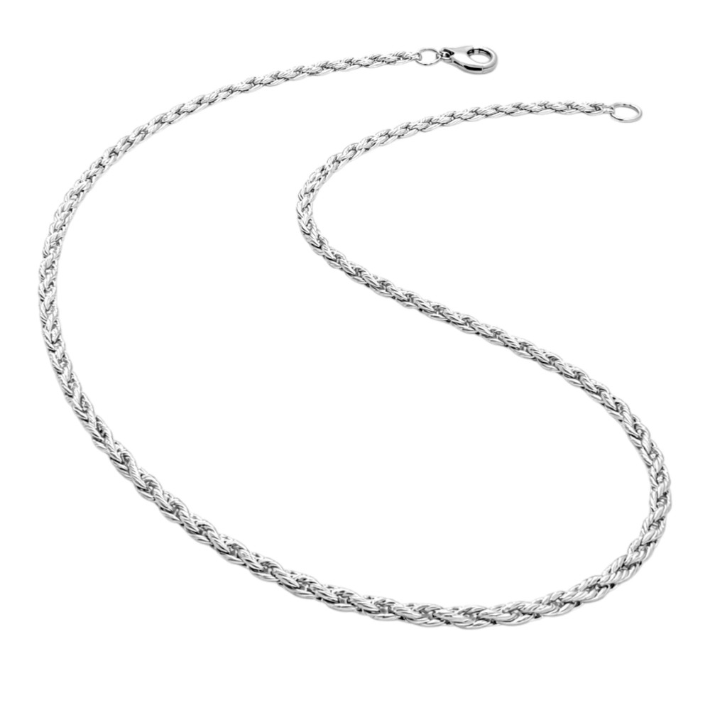 Rodowany srebrny łańcuszek kord 50 cm o szerokości 0,4 cm na białym tl