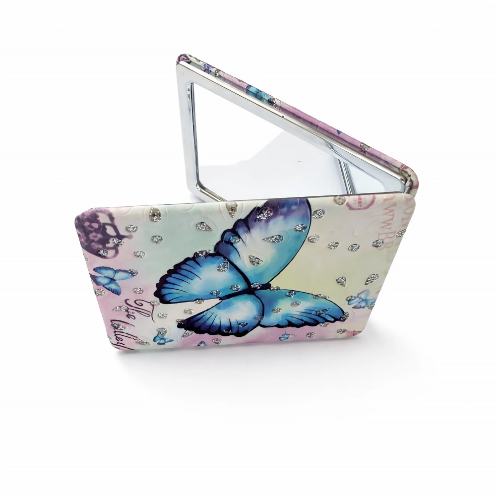 Składane lusterko kieszonkowe Motyl 6×8,5 cm – packshot otwarte na białym tle