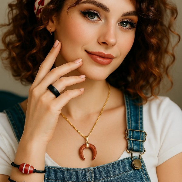Naszyjnik ze stali chirurgicznej z zawieszką półksiężyc piasek pustyni na modelce